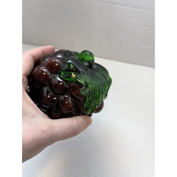 Blenko Style Vintage Glass Green Stem Purple Grapes Handblown Molded - EUC - Picture 3 of 6